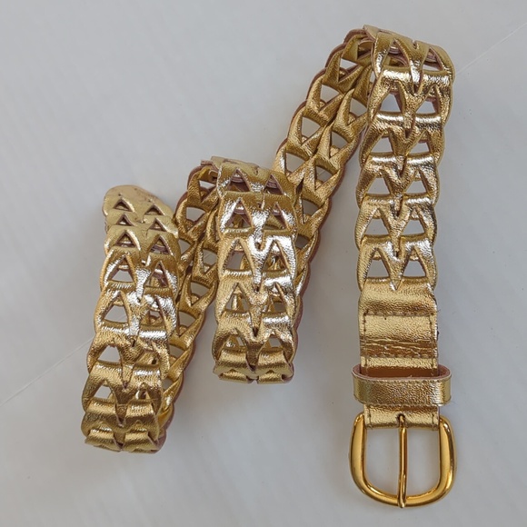 Faux Leather Metallic Gold Tone Cut Out Belt with Buckle SM Gold - Picture 2 of 16